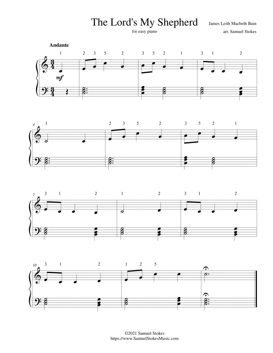 The Lord's My Shepherd (Brother James' Air) - for easy piano (arr. Samuel Stokes)