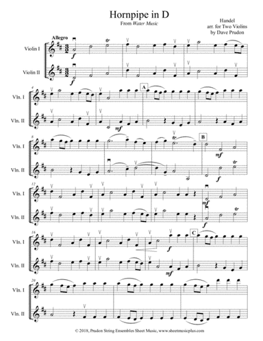 Handel's Hornpipe in D for Two Violins (arr. Dave Prudon)