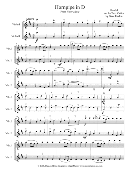 Handel's Hornpipe in D for Two Violins (arr. Dave Prudon)