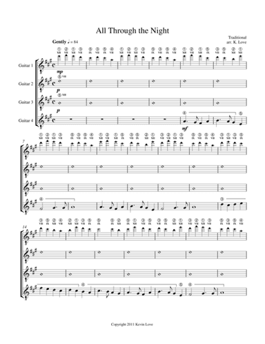 All Through the Night (Guitar Quartet) - Score and Parts (arr. Kevin Love)