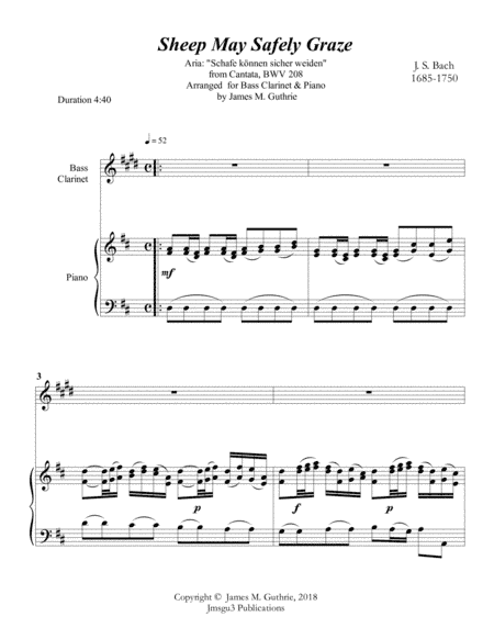 Bach: Sheep May Safely Graze for Bass Clarinet & Piano (arr. James M. Guthrie, ASCAP)