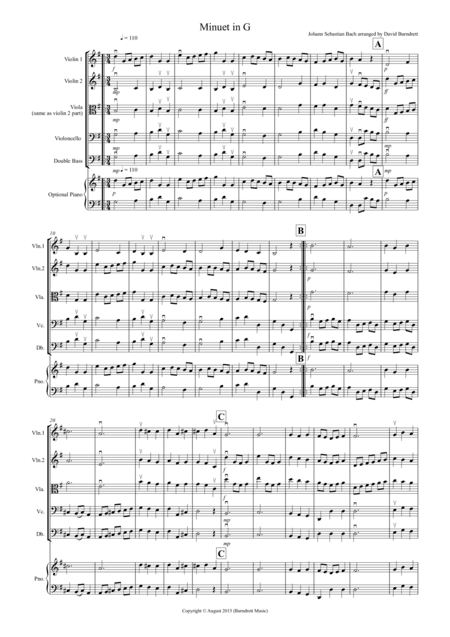 Minuet in G by Bach for String Orchestra (arr. David Burndrett)