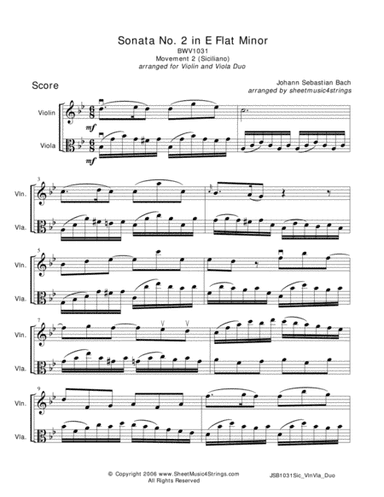 Bach, J.S. - Siciliano for Violin and Viola (arr. Linda Scott)