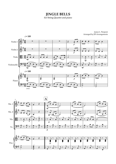 Jingle Bells for String Quartet in G major and piano (arr. Jps Arrangements)