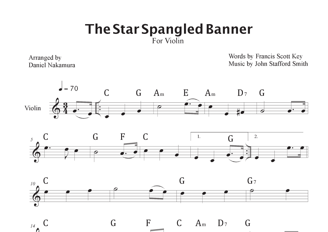 The Star Spangled Banner (For Violin with Chords) (arr. Daniel Nakamura)