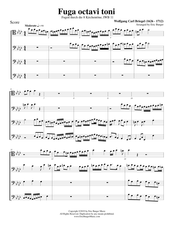 Fuga octavi toni for Trombone or Low Brass Quartet (arr. Eric Burger Music)