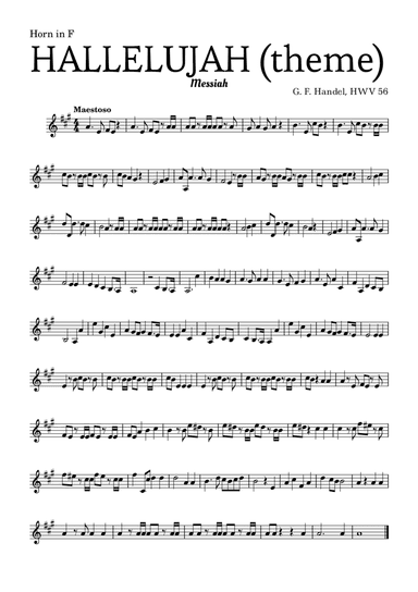 Aleluia (HALLELUJAH), of the Messiah - for Horn in F and accompaniment (arr. Leyandder Trustworthy)