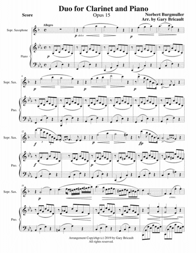 Duo for Clarinet and Piano - Opus 15 (arr. Gary Bricault)