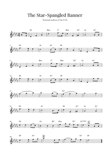The Star Spangled Banner (National Anthem of the USA) - D-flat Major (arr. Cadenza Editions)