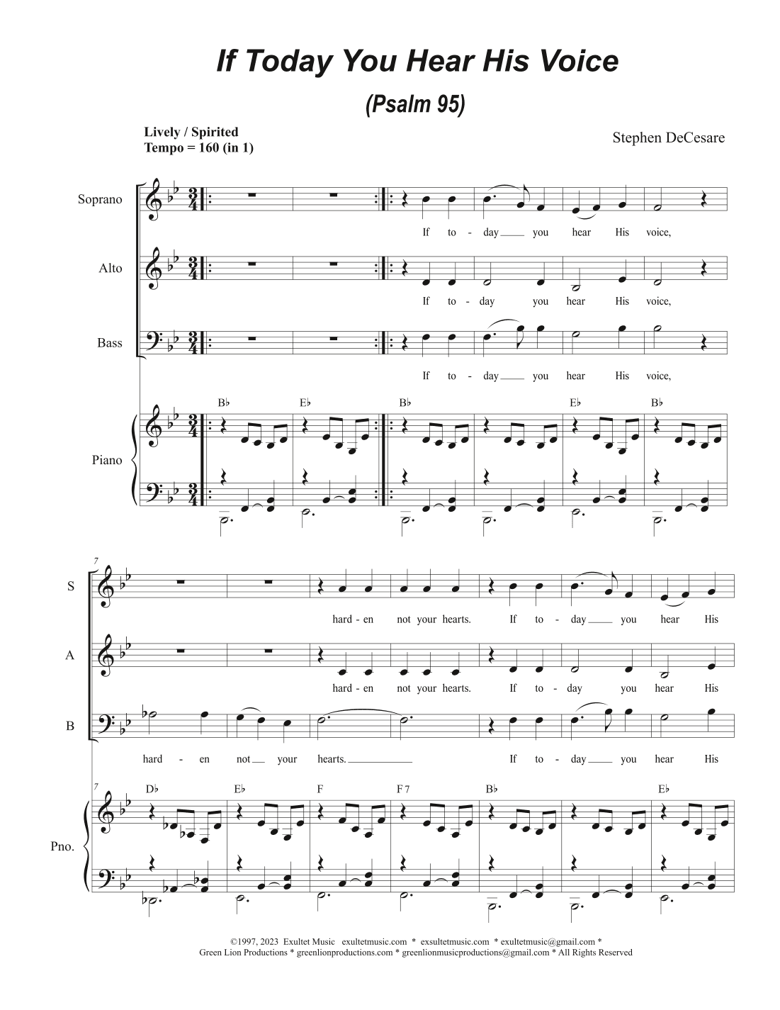 If Today You Hear His Voice (Psalm 95) (SAB)
