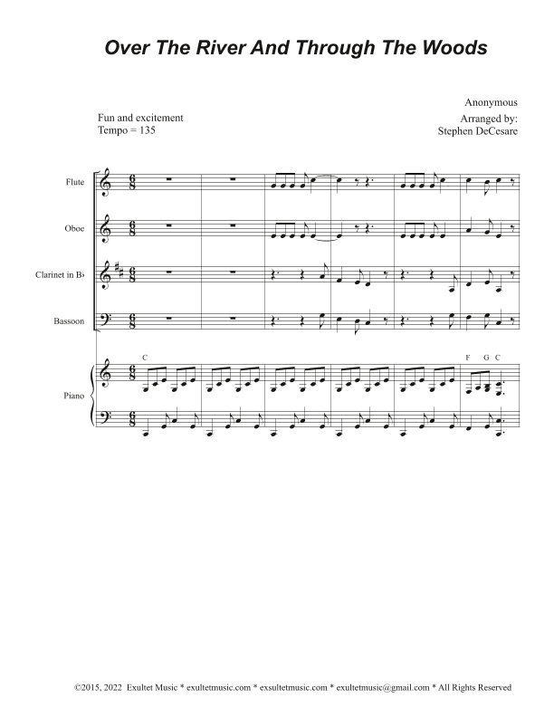 Over The River And Through The Woods (Woodwind Quartet and Piano) (arr. Stephen DeCesare)