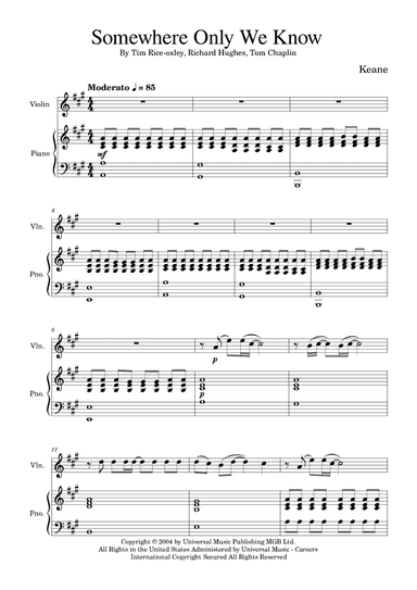 Somewhere Only We Know (arr. Golden Skull Editions)