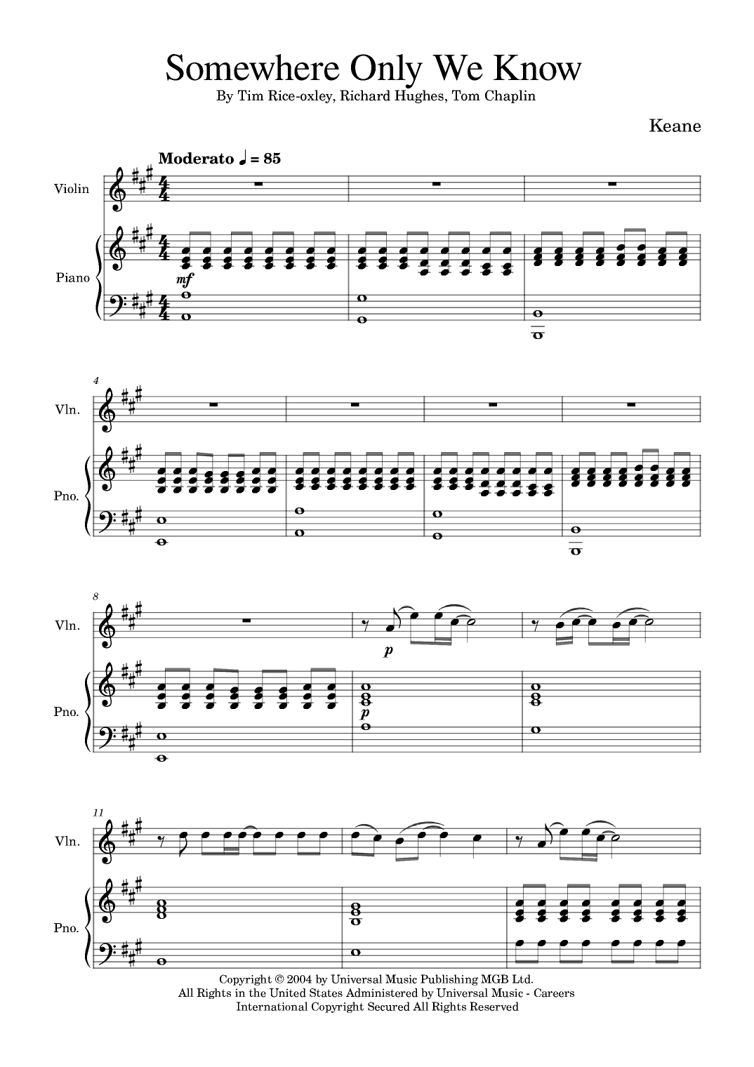 Somewhere Only We Know (arr. Golden Skull Editions)
