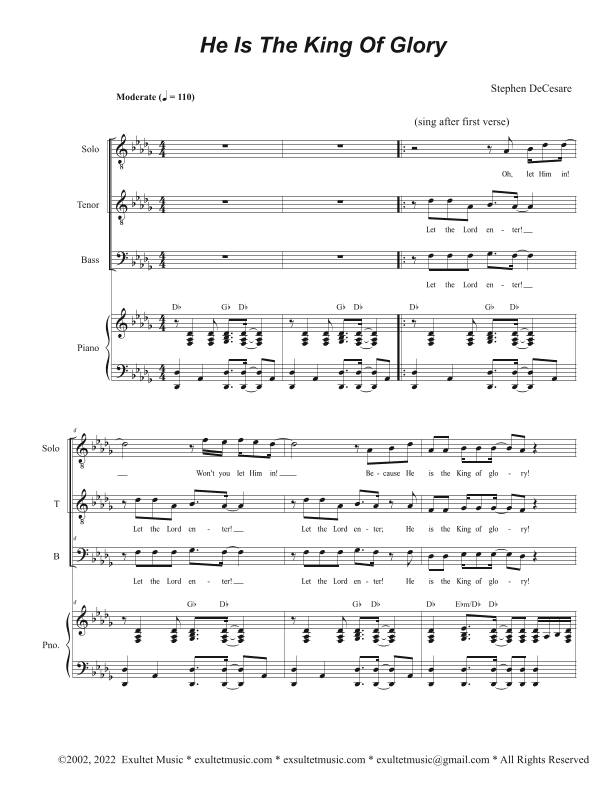 He Is The King Of Glory (Vocal solo with Duet for Tenor and Bass solo)