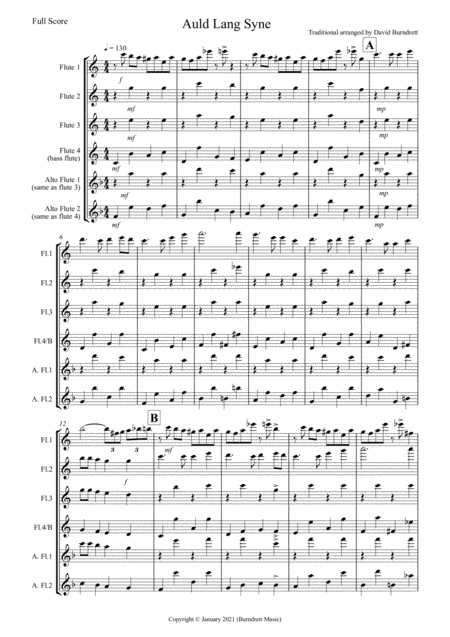 Auld Lang Syne (Jazzy Style!) for Flute Quartet (arr. David Burndrett)