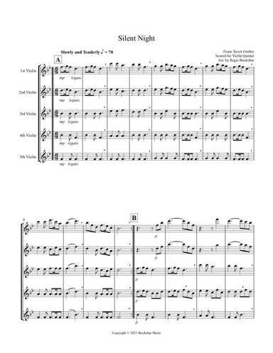 Silent Night (Bb) (Violin Quintet) (arr. Regis Bookshar)