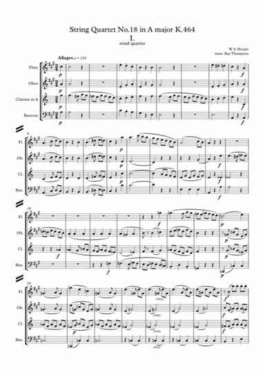 Mozart: String Quartet No.18 in A major K.464 Mvt.1 - wind quartet (arr. Ray Thompson)