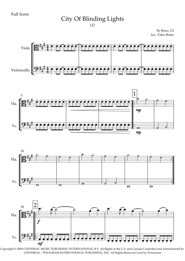City Of Blinding Lights (arr. Fabio Britto)