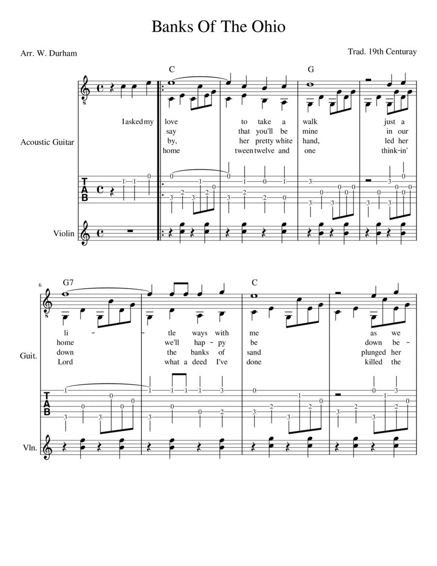 Banks of the Ohio: Voice, Fingerstyle Guitar and Fiddle (arr. Big Bill Durham)