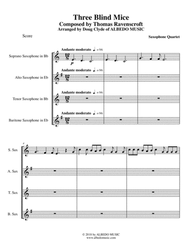 Three Blind Mice for Saxophone Quartet (arr. Doug Clyde)