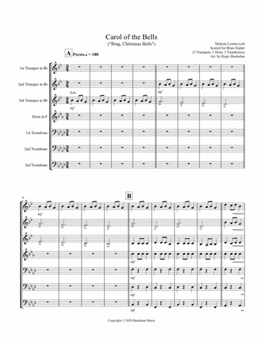 Carol of the Bells (F min) (Brass Septet - 3 Trp, 1 Hrn, 3 Trb) (arr. Regis Bookshar)