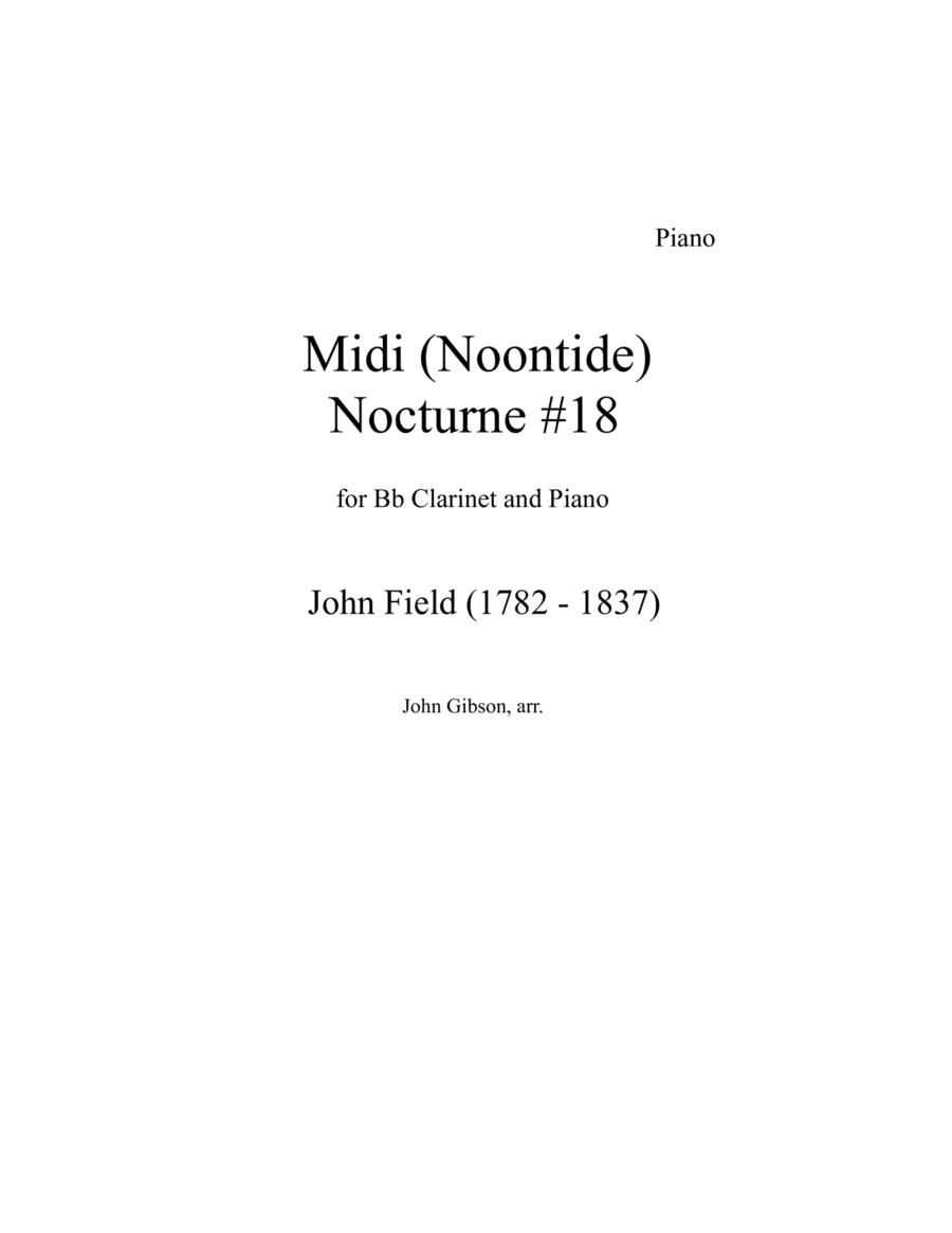 Midi (noontide) by John Field set for Bb clarinet and piano (arr. John Gibson)
