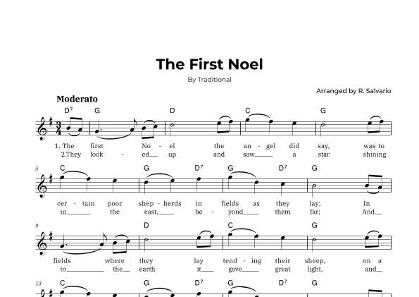 The First Noel (Key of G Major) (arr. R. Salvario)