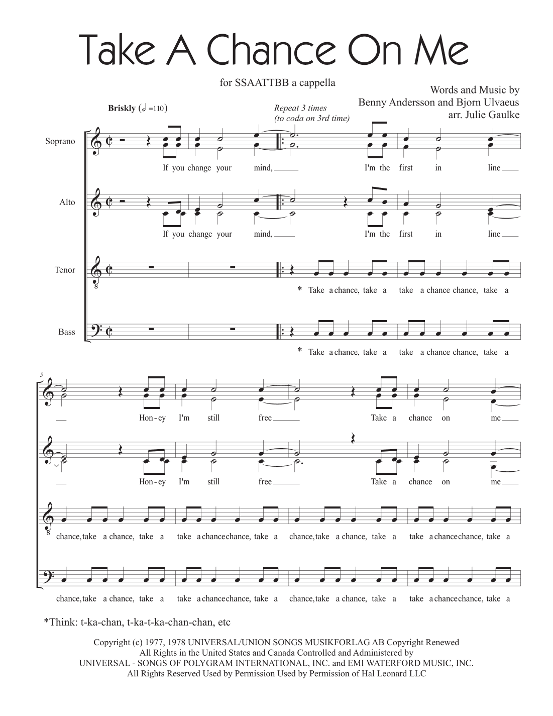 Take A Chance On Me (arr. Julie Gaulke)