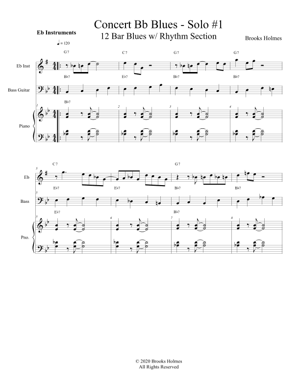 Concert Bb Blues Solo #1 - 12 Bar Blues w/ Rhythm Section - Eb Instruments