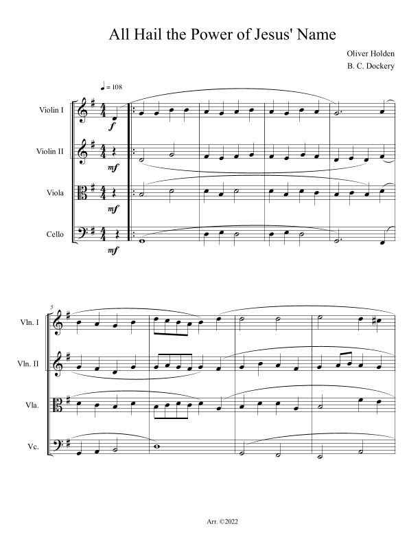 All Hail the Power of Jesus' Name (String Quartet) (arr. B. C. Dockery)