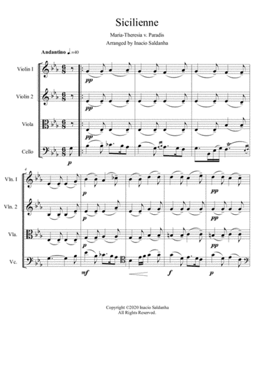 Sicilienne by Maria Theresia Von Paradis (arr. Inacio Saldanha)