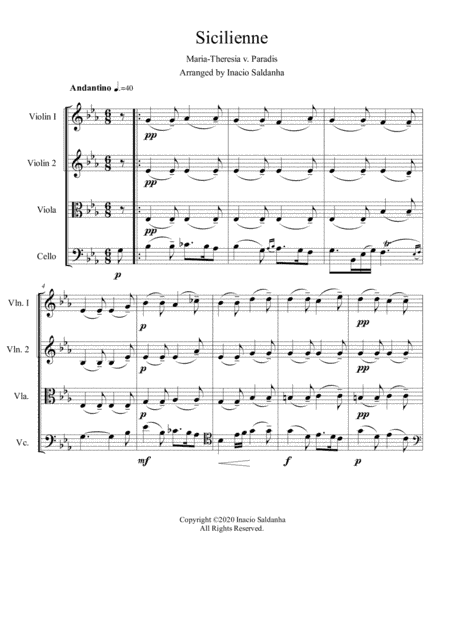 Sicilienne by Maria Theresia Von Paradis (arr. Inacio Saldanha)