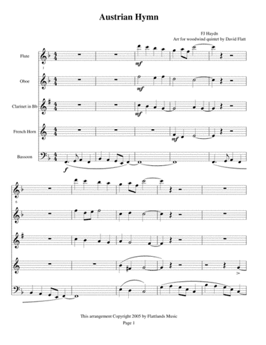 woodwind quintet wedding music - Austrian Hymn (arr. David Flatt)