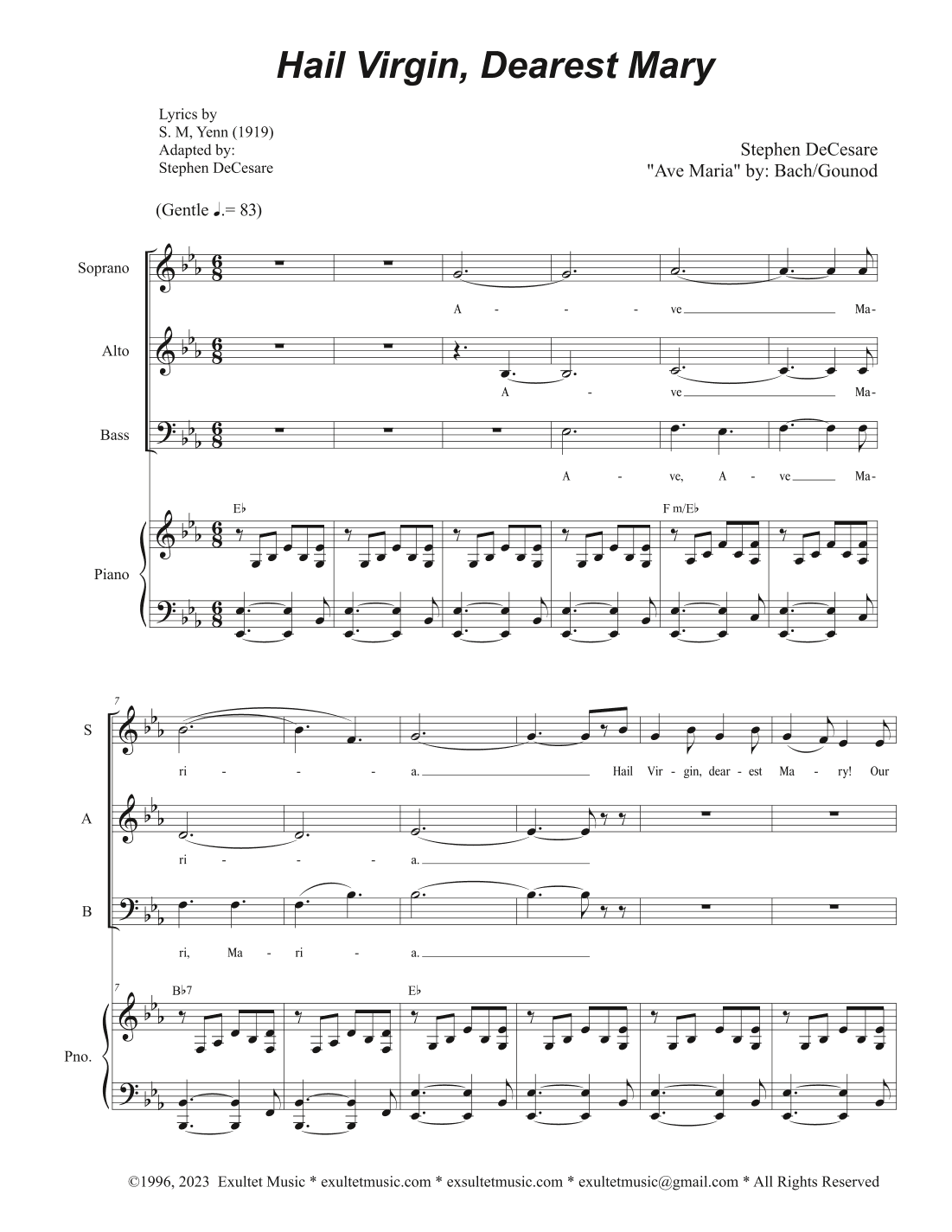 Hail Virgin, Dearest Mary (Vocal Trio - (SAB)