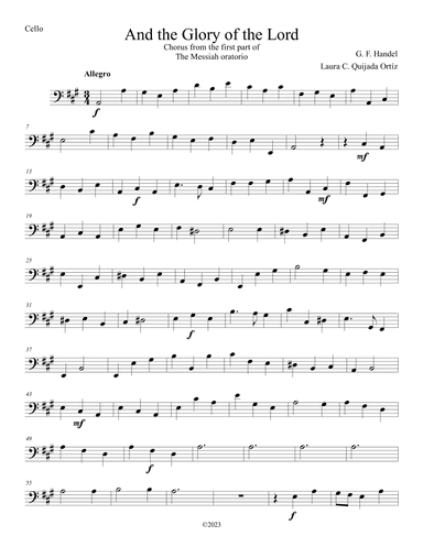 And The Glory of the Lord, from The Messiah. Intermediate string orchestra. Score & parts. (arr. Laura C. Quijada Ortíz)