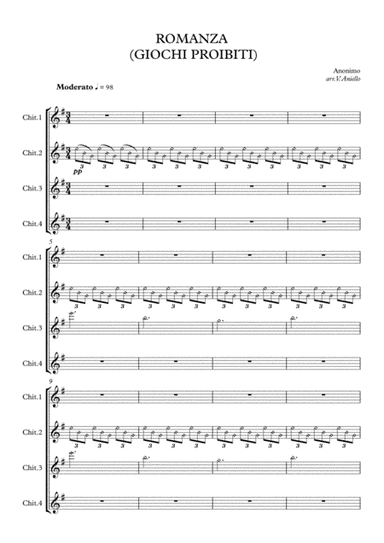 Romanza (or Jeux Interdits) (guitar ensemble) - Score Only (arr. Vincenzo Aniello)