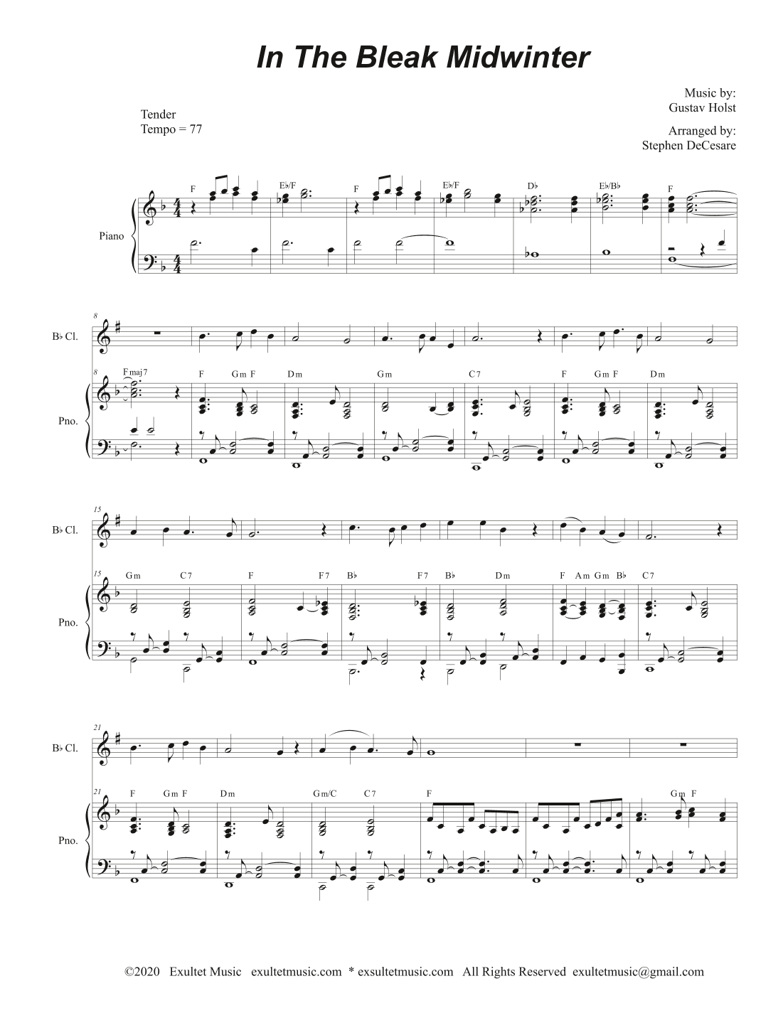 In The Bleak Midwinter (Bb-Clarinet solo and Piano) (arr. Stephen DeCesare)