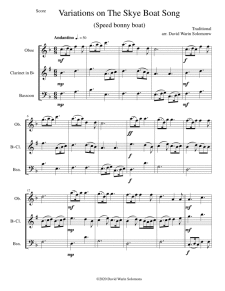 Variations on The Skye Boat Song (Speed bonnie boat) for wind trio (oboe, clarinet, bassoon) (arr. David Warin Solomons)