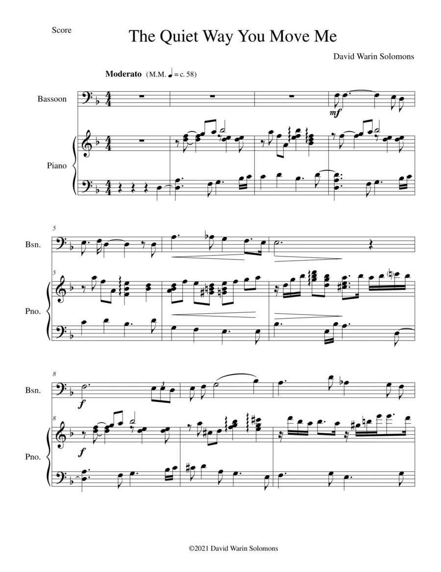 The Quiet way you move me for bassoon and piano