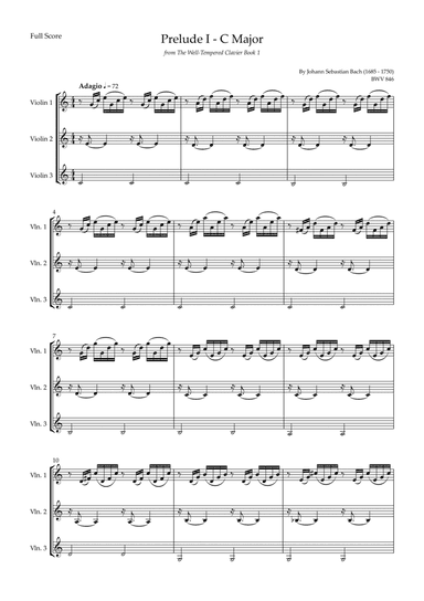 Prelude 1 in C Major BWV 846 (from Well-Tempered Clavier Book 1) for Violin Trio (arr. Fabio Britto)