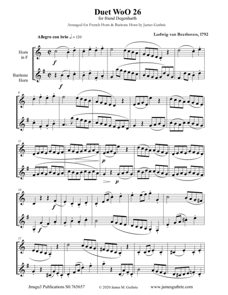 Beethoven: Duet WoO 26 for French Horn & Baritone Horn (arr. James Guthrie, ASCAP)