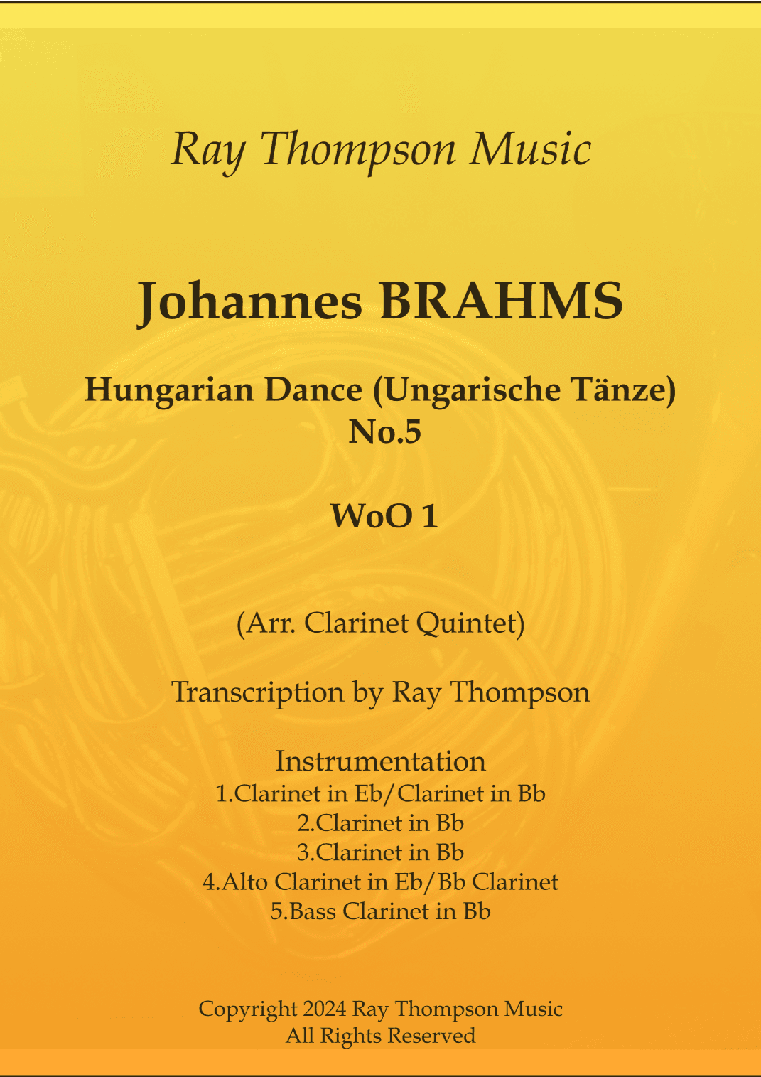 Brahms: Hungarian Dance (Ungarische Tänze) WoO1 No.5 - clarinet quintet (arr. Ray Thompson)