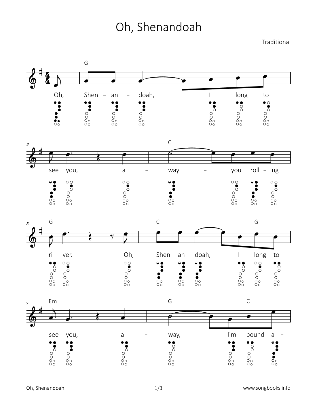 Oh, Shenandoah (arr. songbooks.info)