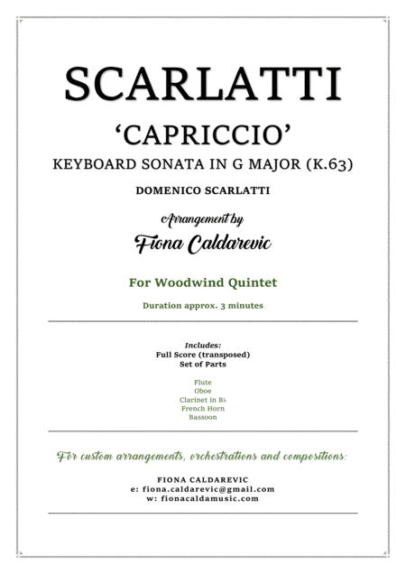 Scarlatti Capriccio arranged for Woodwind Quintet (arr. Fiona Caldarevic)