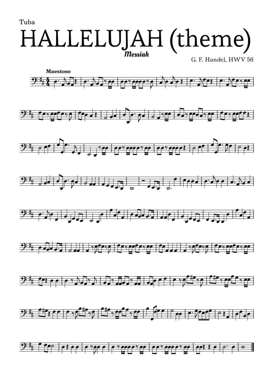 Aleluia (HALLELUJAH), of the Messiah - for Tuba and accompaniment (arr. Leyandder Trustworthy)