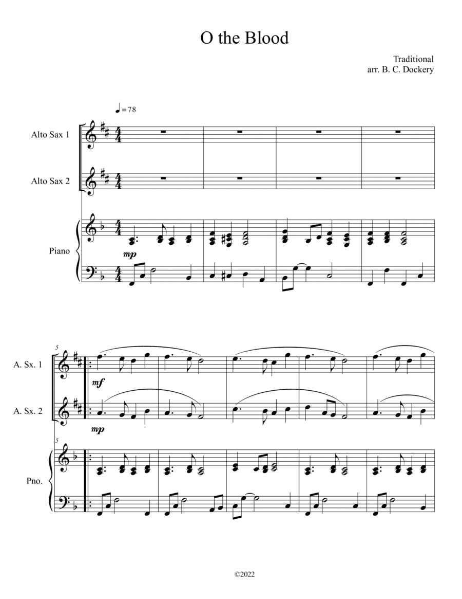 O the Blood (Alto Sax Duet with Piano Accompaniment) (arr. B. C. Dockery)