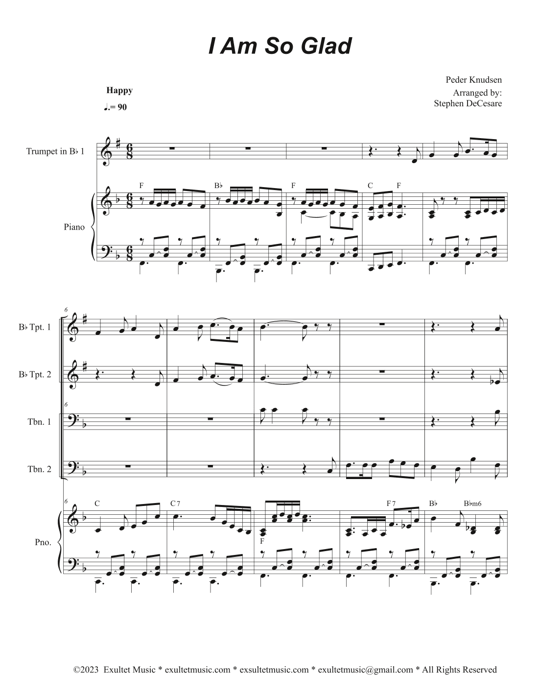 I Am So Glad (Brass Quartet and Piano - Alternate Version) (arr. Stephen DeCesare)