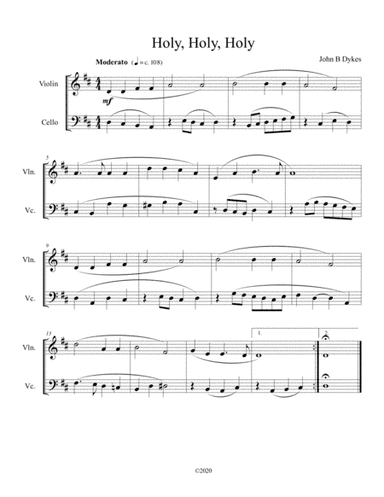 Holy, Holy, Holy (violin and cello duet) (arr. B C Dockery)