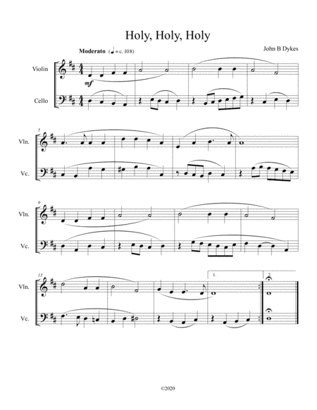 Holy, Holy, Holy (violin and cello duet) (arr. B C Dockery)
