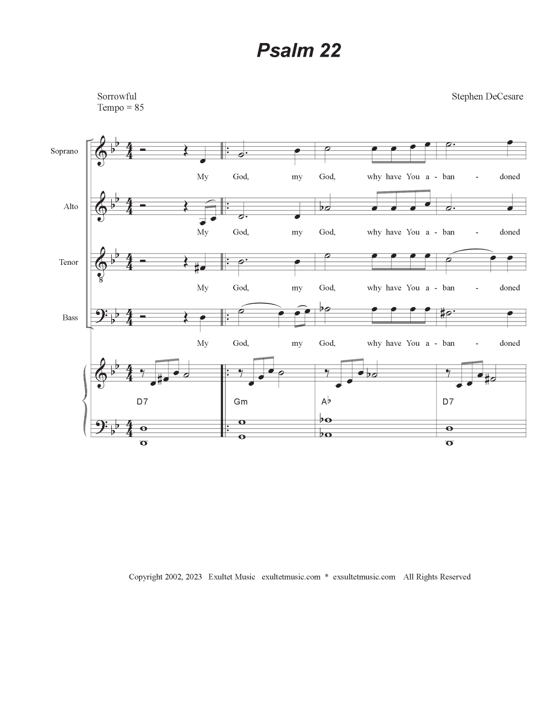 Psalm 22 (My God, My God) (Vocal Quartet - (SATB)